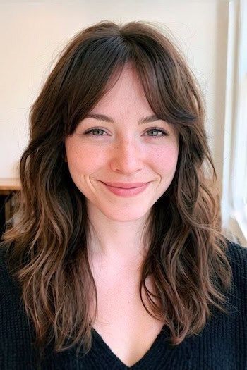 Medium-Length Waves with Bangs Hairstyle