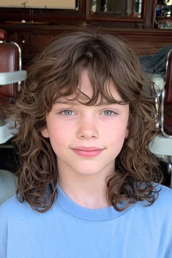 Shoulder-Length Shaggy Curls with Bangs Haircut