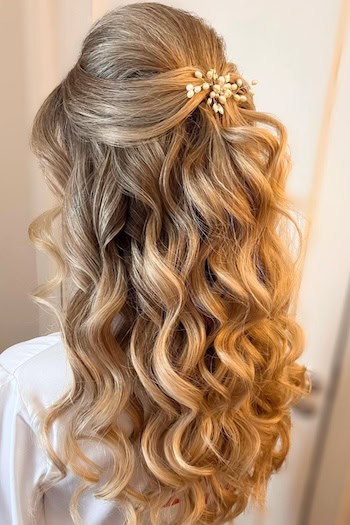 Textured Half-Up Half-Down Waves With Hair Accessory