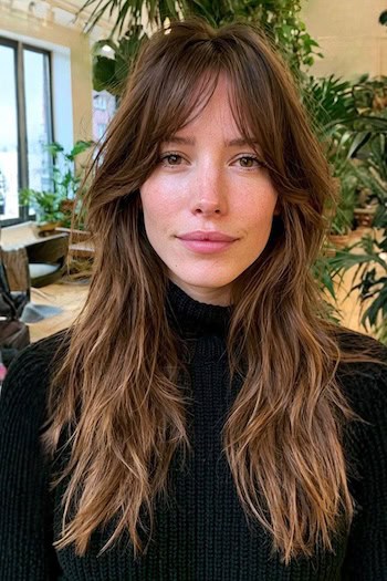 Piecey Layers with Cheekbone-Length Curtain Bangs Hairstyle