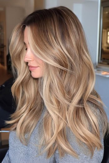 Balayage Blonde with Dark Roots Hair Color