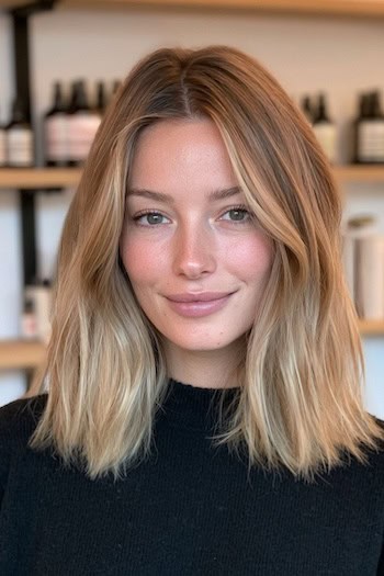 Toasted Almond Blonde with Lightened Tips Hair Color