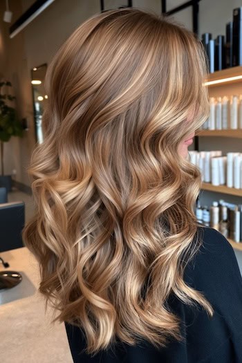 Caramel Blonde Highlights on a Light Brown Base Hair Color
