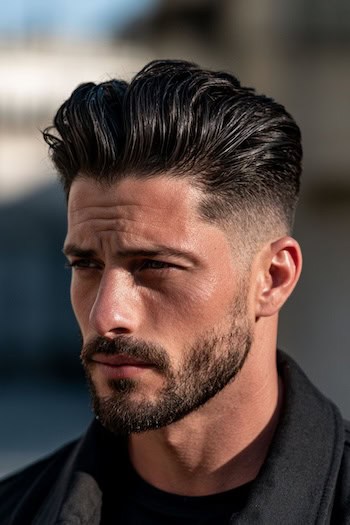 Slicked Back Pompadour with Fade Haircut