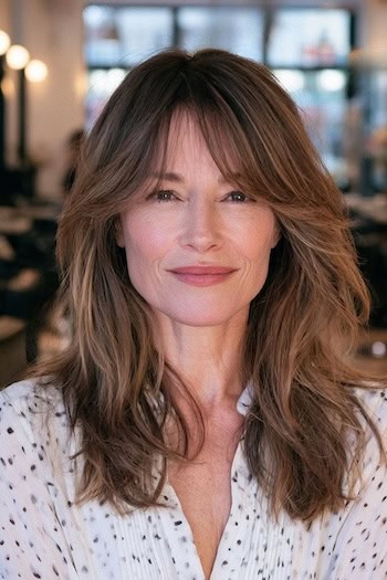 Medium Layers with Feathery Bangs Hairstyle