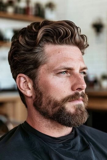 Wavy Quiff with Beard Hairstyle