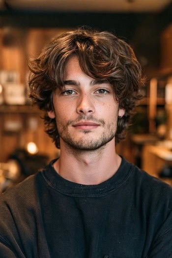 Ear-Length Waves with Side-Swept Bangs Hairstyle