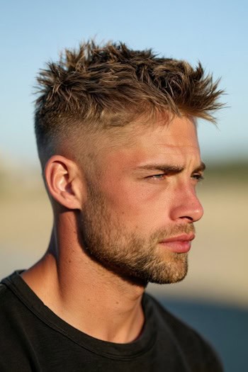 Tousled Spiky Top with Mid Fade Haircut