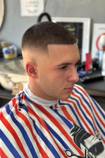 Short Sharp Squared Hairline and Skin Fade Haircut