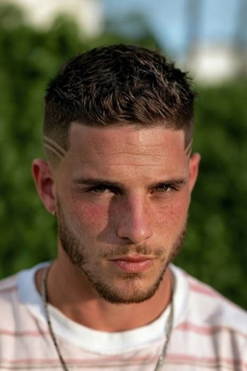 Short Fade Haircut with Dual Line Design