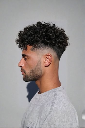 Drop Fade with Curly Top Haircut