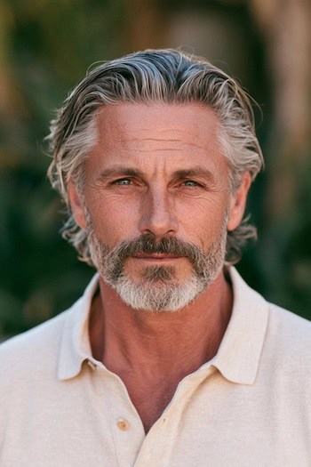 Medium Slick Back with Beard Hairstyle