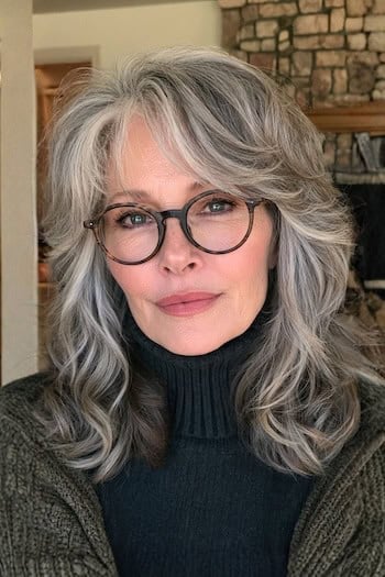 Feathered Shag with Side-Swept Bangs Hairstyle