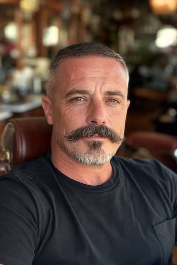 Crew Cut with Handlebar Mustache and Goatee Beard Haircut