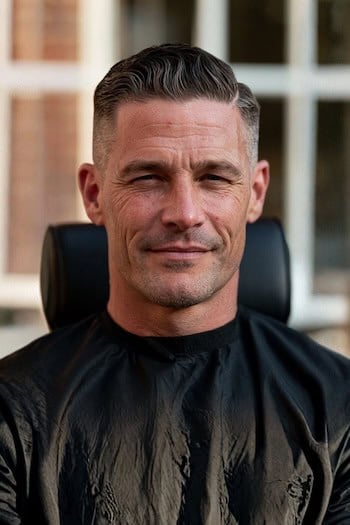 Slicked-Back Waves with Hard Part Haircut