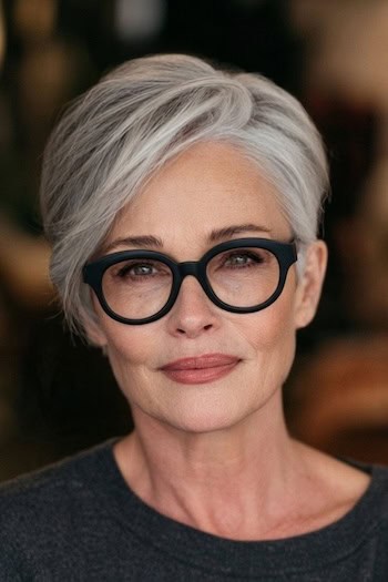 Silver Pixie with Long Side-Parted Bangs Hairstyle